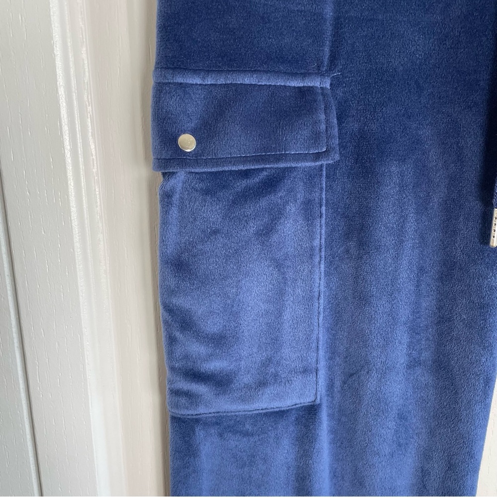 y2k 2000s Juicy Couture Cargo Utilty Velour Track Pants Women’s S Blue Big Bling - Picture 4 of 16